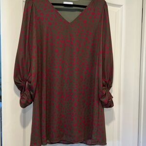 Adrienne Dark Red and Olive Leopard Print Flowy Dress